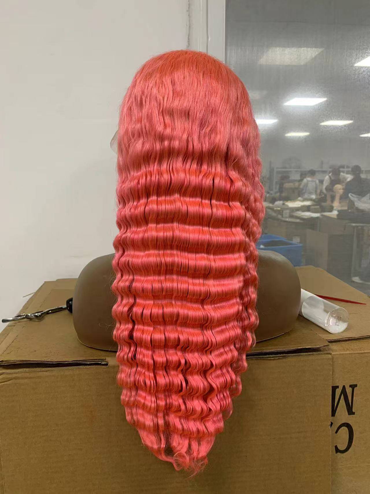 pink lace frontal wig deep wave