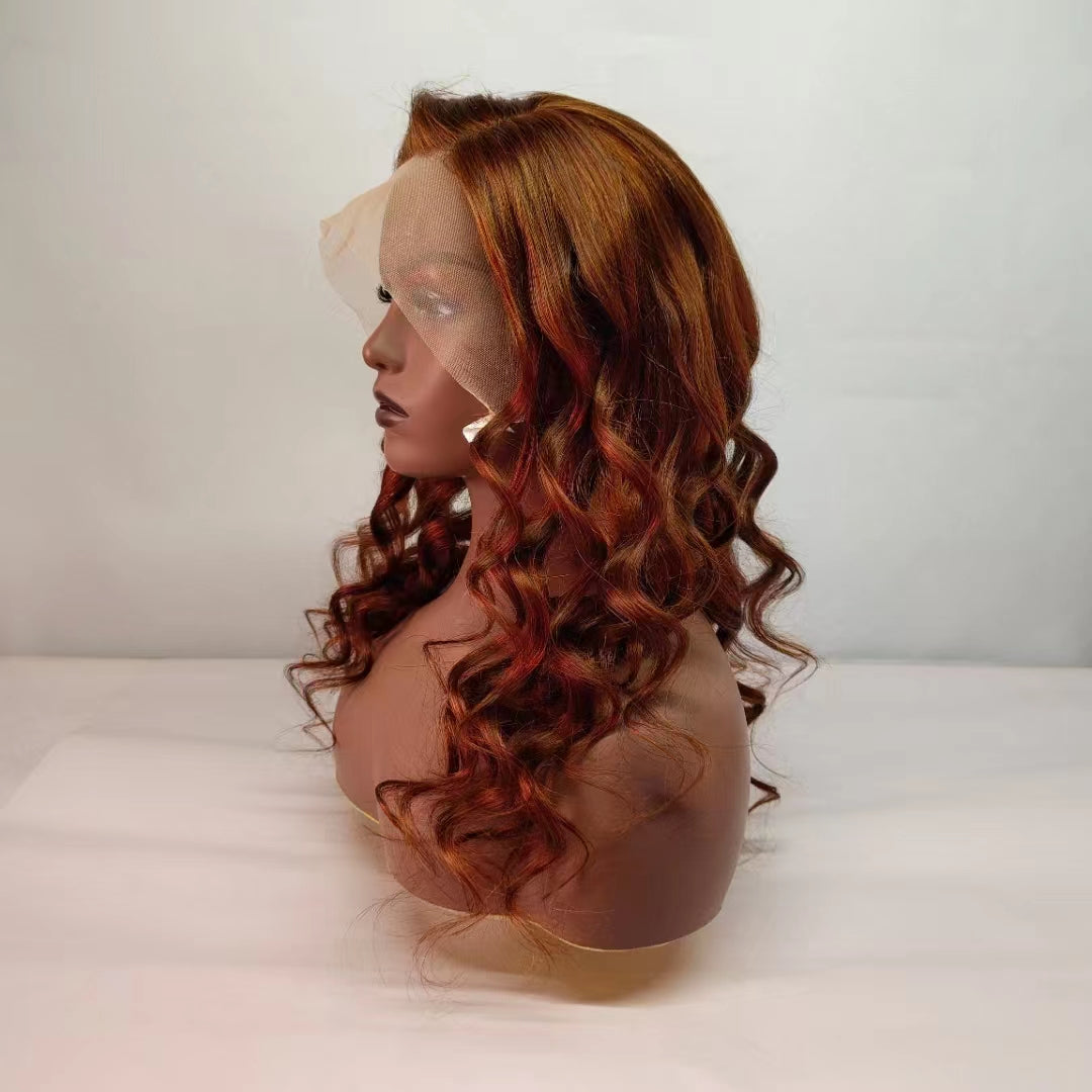 Dark Auburn 13"×4" Front Lace Wig Human Hair Loose Wave