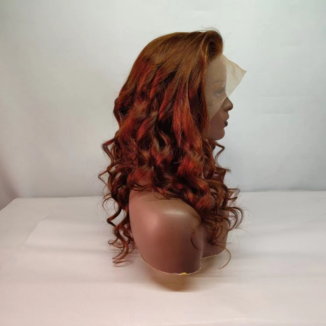 Dark Auburn 13"×4" Front Lace Wig Human Hair Loose Wave