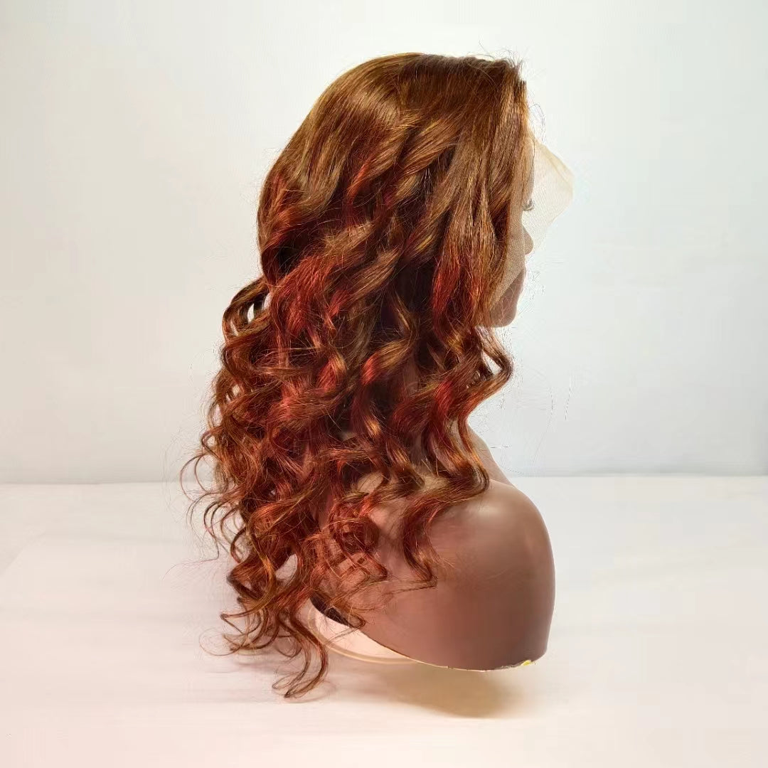 Dark Auburn 13"×4" Front Lace Wig Human Hair Loose Wave