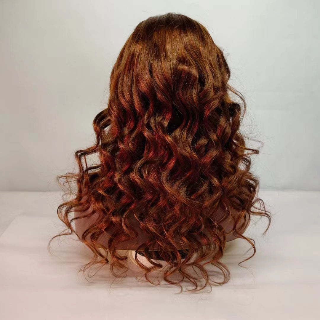 Dark Auburn 13"×4" Front Lace Wig Human Hair Loose Wave